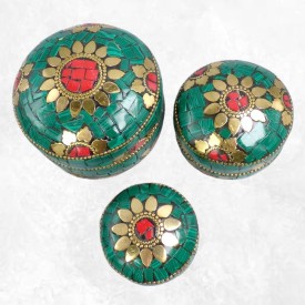 Boîtes bijoux métal et pierres malachite fantaisie – Artisanat du Népal