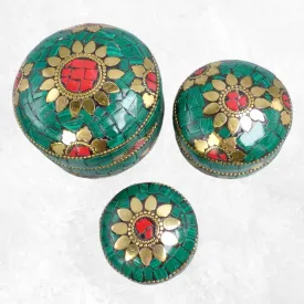 Boîte à bijoux fait main pierres malachite fantaisie, 3 tailles - Boîte à Bijoux tibétaine