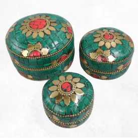 Boîte à bijoux fait main pierres malachite fantaisie, 3 tailles - Boîte à Bijoux tibétaine