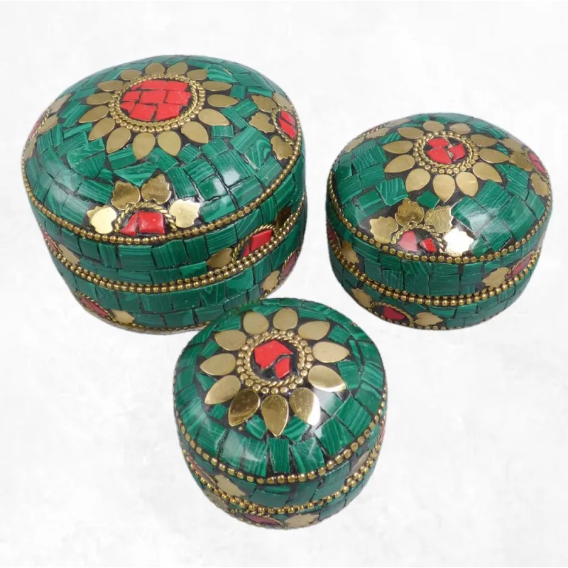 Boîte à bijoux fait main pierres malachite fantaisie, 3 tailles - Boîte à Bijoux tibétaine