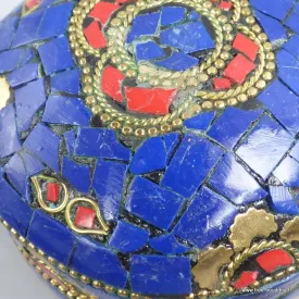 Boîte pour bijoux fait main népalaise pierres bleues - Boîte à Bijoux tibétaine