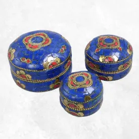 Boîte pour bijoux fait main népalaise pierres bleues - Boîte à Bijoux tibétaine