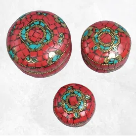 Boîte à bijoux fait main pierres rouges fantaisie, 3 tailles - Boîte à Bijoux tibétaine