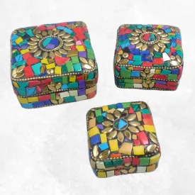 Boîte à bijoux en pierres multicolores, 3 tailles - Boîte à Bijoux tibétaine