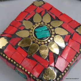 Boîte à bijoux en pierres rouges, 3 tailles - Népal - Boîte à Bijoux tibétaine