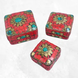 Boîte à bijoux en pierres rouges, 3 tailles - Népal - Boîte à Bijoux tibétaine