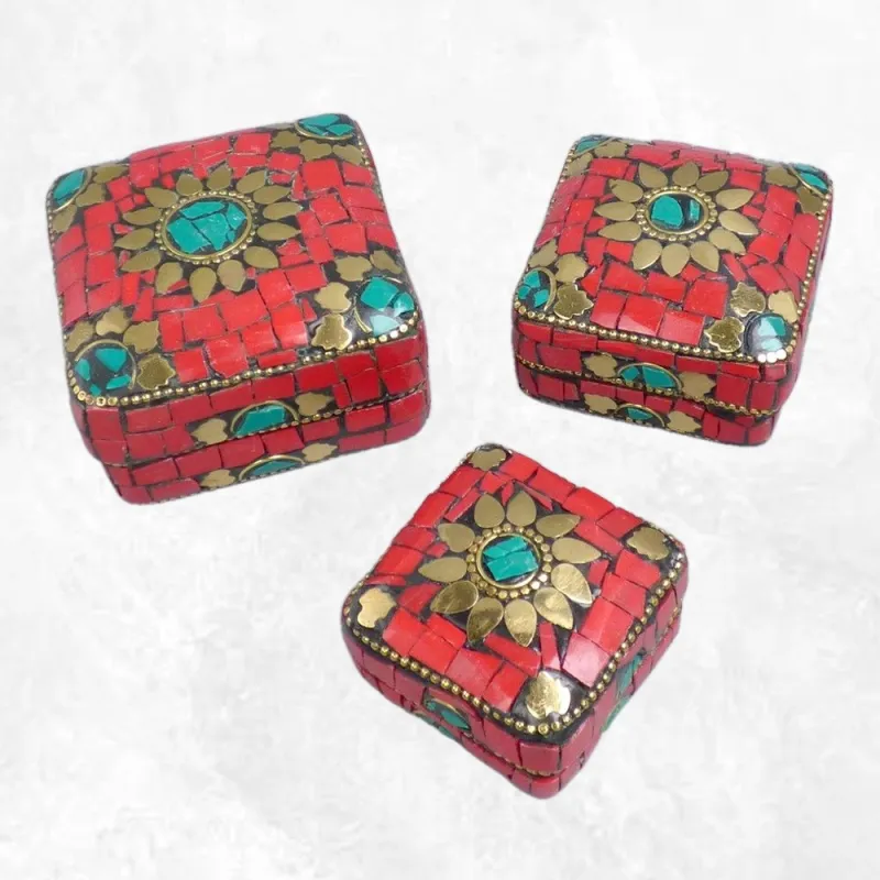 Boîte à bijoux en pierres rouges, 3 tailles - Népal - Boîte à Bijoux tibétaine