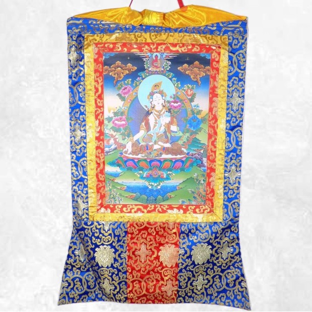 Thangka bouddhiste Tara Blanche 105 cm – Artisanat Népal