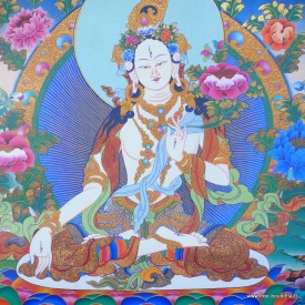 Thangka bouddhiste Tara Blanche 105 cm – Artisanat Népal