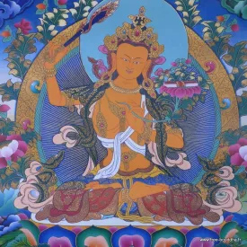 Grand Thangka Manjushri 105 cm - Reproduction Népal - Thangkas tibétains