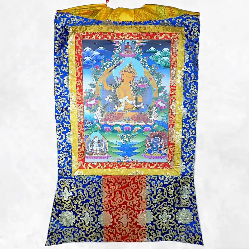 Grand Thangka Manjushri 105 cm - Reproduction Népal - Thangkas tibétains