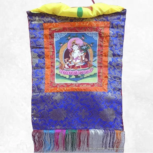 Thangka tibétain Tara blanche – peinture sacrée sur toile - Thangkas tibétains
