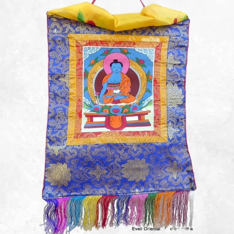 Thangka tibétain Bouddha de Médecine – guérison spirituelle - Objets rituels bouddhistes