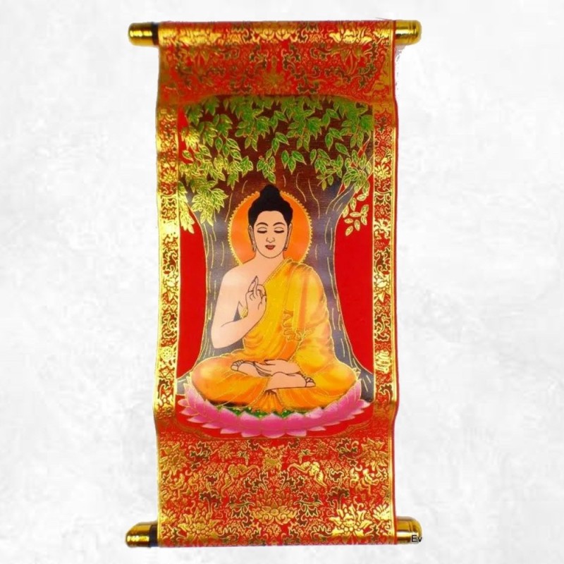 Tenture tangka tibétain véritable Bouddha arbre de Bodhi velours décoratif