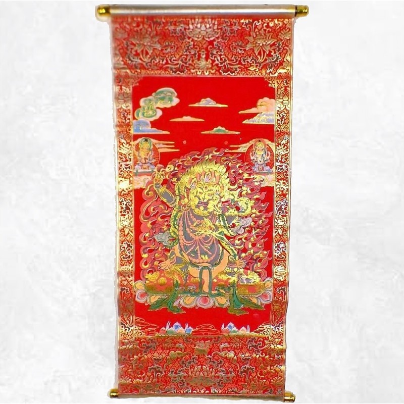 Tenture tangka tibétaine Mahakala en velours – Art spirituel protecteur
