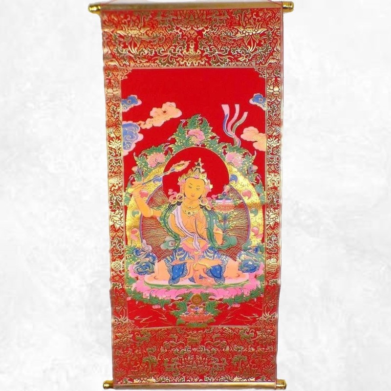 Tenture bouddhiste Manjushri sur velours – Symbole de sagesse tibétaine