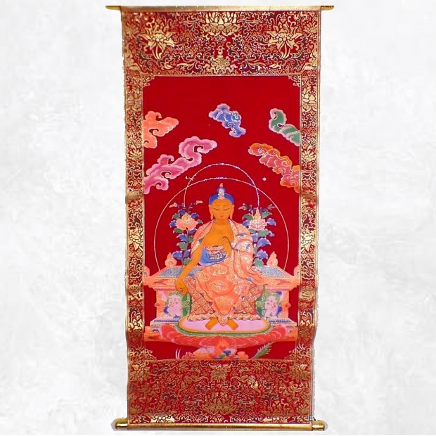 Tenture tibétaine Maitreya colorée et épaisse, 79x34 cm.