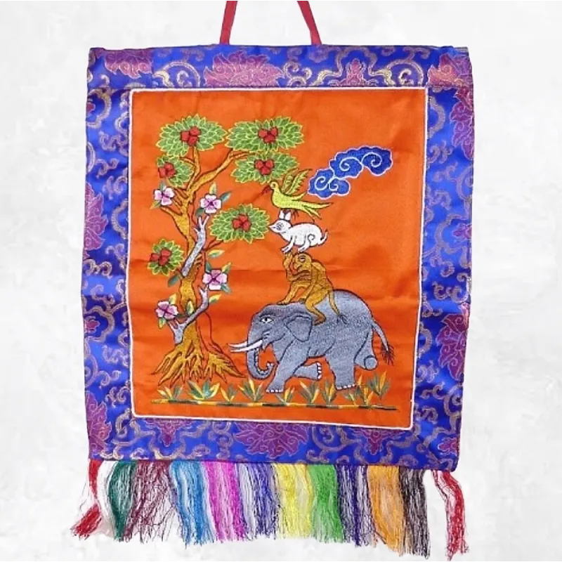 Tenture bouddhiste Quatre Amis couleur orange - Tentures bouddhistes