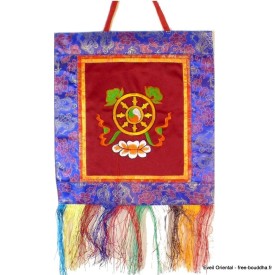 Tenture bouddhiste Roue du Dharma bordeau