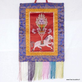 Tenture tibétaine Lungta Cheval de Vent – Brocade Népal 40 cm