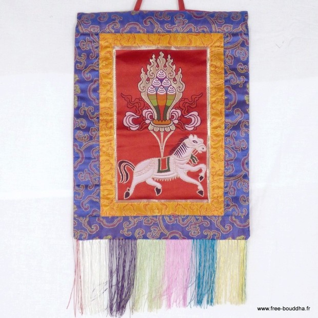 Tenture tibétaine Lungta Cheval de Vent – Brocade Népal 40 cm