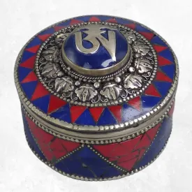 Boîte à bijoux bouddhiste symbole Om corail lapis - Boîte à Bijoux tibétaine