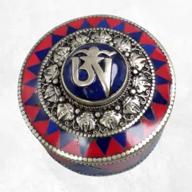 Boîte à bijoux bouddhiste symbole Om couleur lapis - Boîte à Bijoux tibétaine