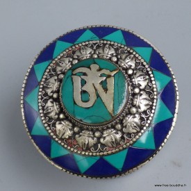Boîte à bijoux bouddhiste Om turquoise – artisanat tibétain Népal