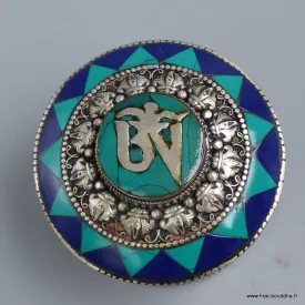 Boîte à bijoux bouddhiste symbole Om turquoise - Boîte à Bijoux tibétaine