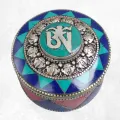 Boîte à bijoux bouddhiste symbole Om turquoise - Boîte à Bijoux tibétaine