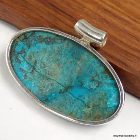 Gros Pendentif Shattuckite et Améthyste cabochon - Bijoux en Shattuckite