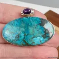 Gros Pendentif Shattuckite et Améthyste cabochon - Bijoux en Shattuckite