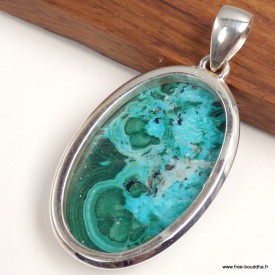 Pendentif Malachite Chrysocolle authentique ovale – argent 925
