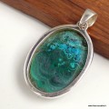 Pendentif véritable Malachite Chrysocolle ovale – argent 925