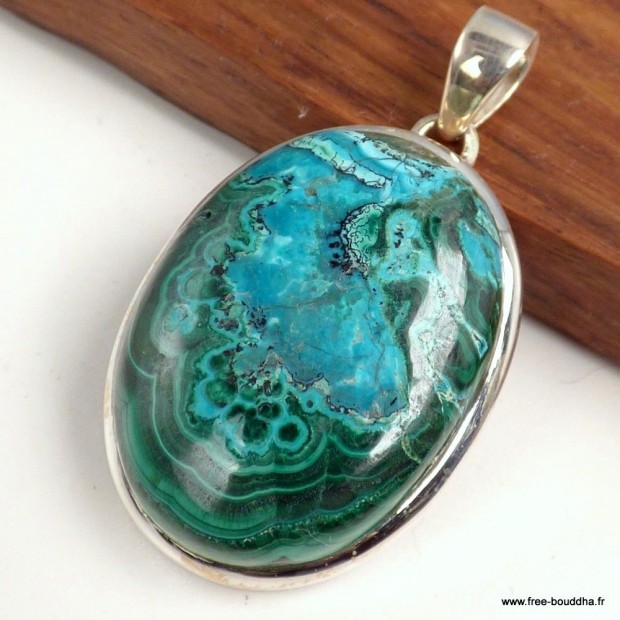 Pendentif véritable Malachite Chrysocolle ovale – argent 925
