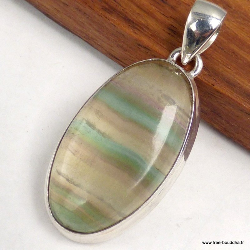 Pendentif Fluorite arc‑en‑ciel verte et jaune – argent 925