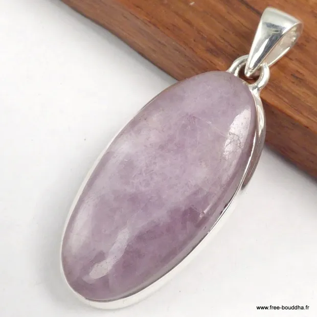 Pendentif Kunzite authentique ovale - argent 925 - Bijoux en Kunzite