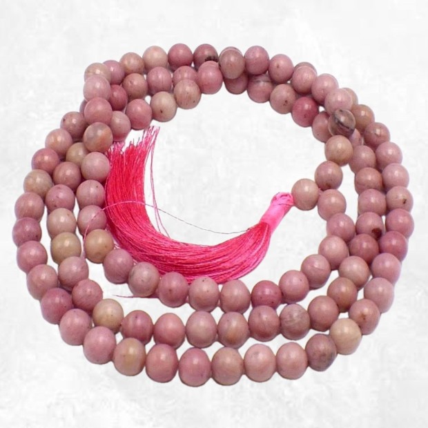 Mala tibétain en Rhodochrosite –  collier 108 perles véritables