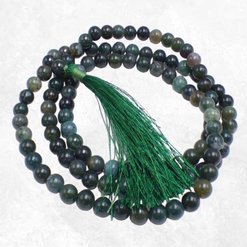 Mala tibétain en Agate Mousse - Mala tibétain 108 perles