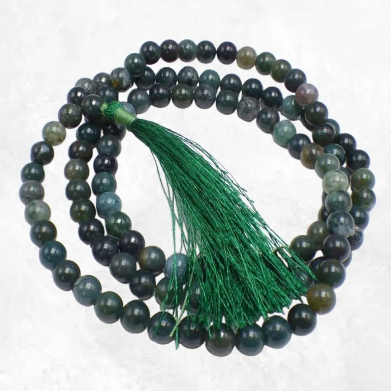 Mala tibétain en Agate Mousse - Mala tibétain 108 perles
