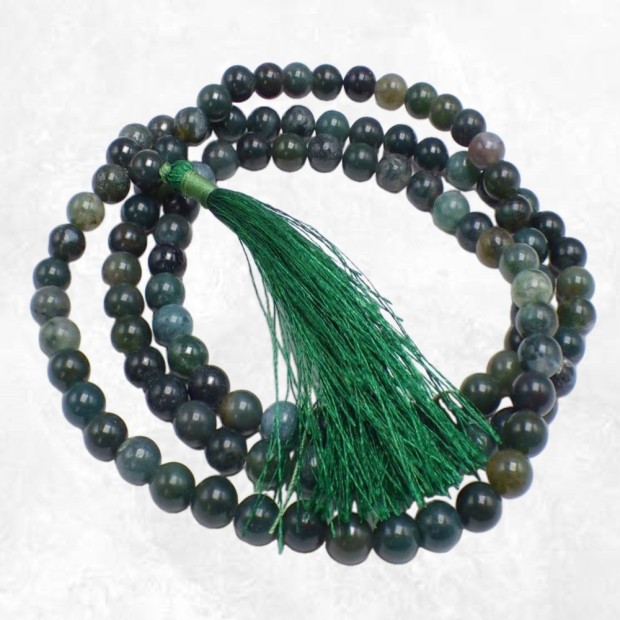 Mala tibétain en Agate Mousse - Mala tibétain 108 perles