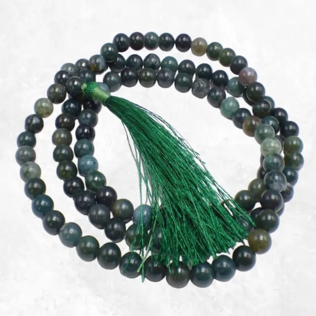 Mala tibétain en Agate Mousse - Mala tibétain 108 perles