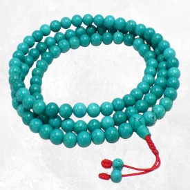Mala en Turquoise tibétaine – collier 108 perles authentiques