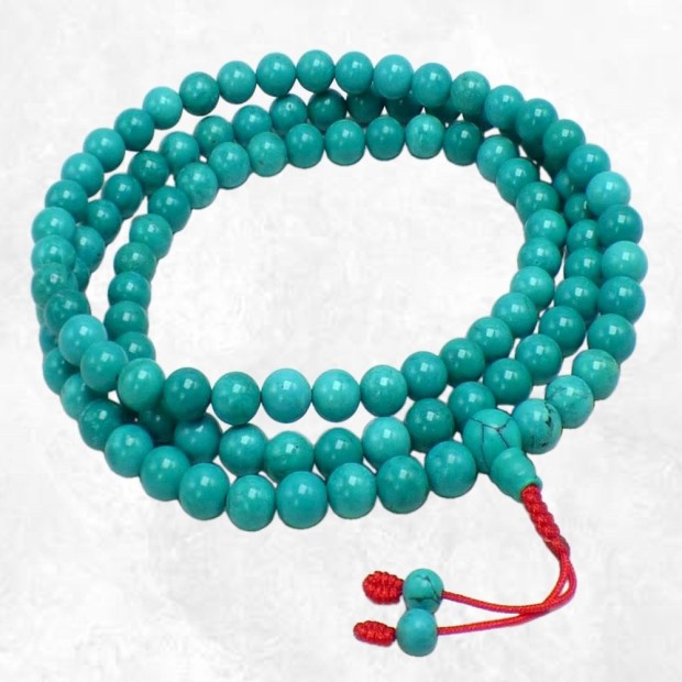 Mala en Turquoise tibétaine – collier 108 perles authentiques