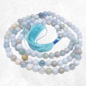 Mala tibétain de prières bouddhiste en Aigue-marine