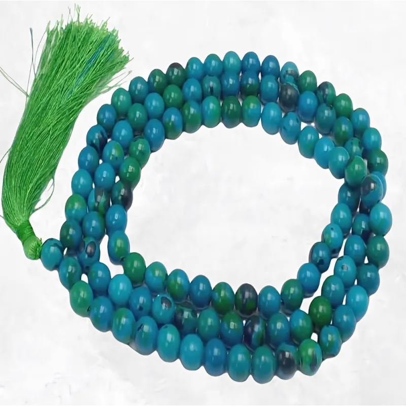 Mala de méditation 108 perles de Chrysocolle grade AA - Mala tibétain 108 perles