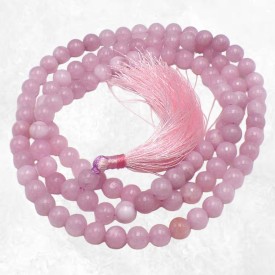 Collier mala tibétain en Kunzite rose, 108 perles de 8 mm.