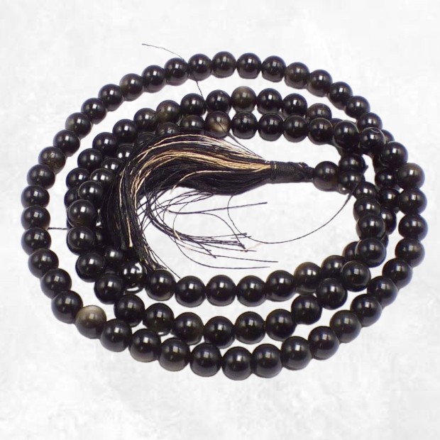 Mala tibétain de méditation en Obsidienne dorée - Mala tibétain 108 perles