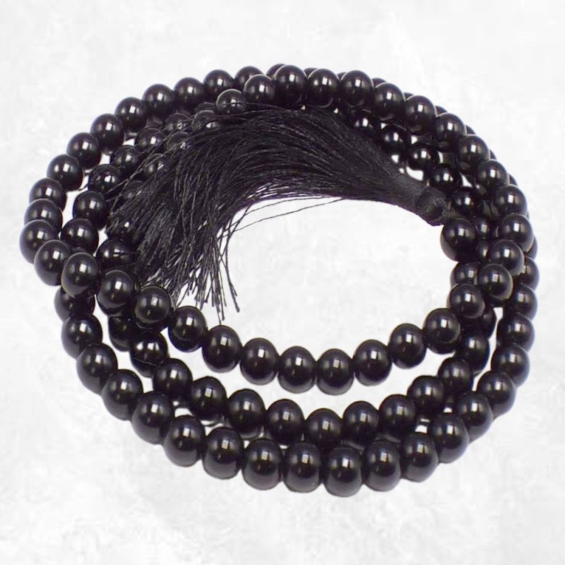 Mala tibétain de prières bouddhiste 108 perles Onyx noir 8 mm - Mala tibétain 108 perles
