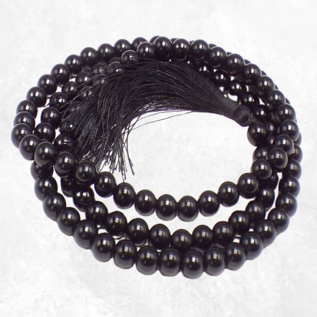 Mala tibétain de prières bouddhiste 108 perles Onyx noir 8 mm - Mala tibétain 108 perles